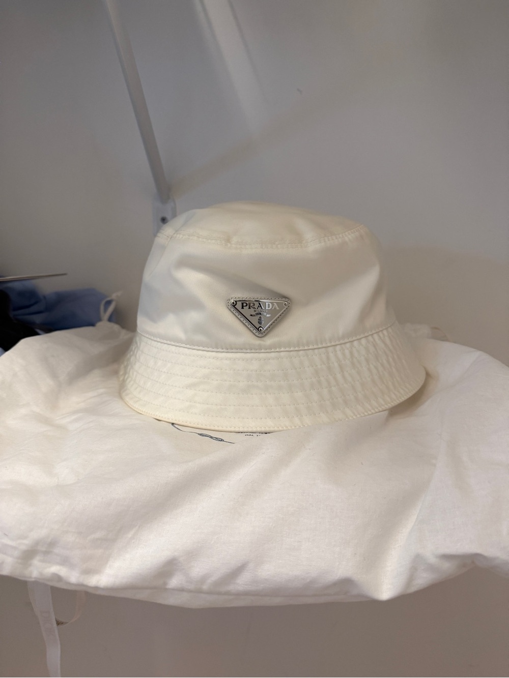 Prada White Re-Nylon Logo Bucket Hat